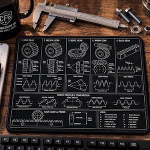 Zahnrad Typen Blueprint Gaming Maus Pad | Stirn Spiralen Bevel Wurm Gestell Diagram
