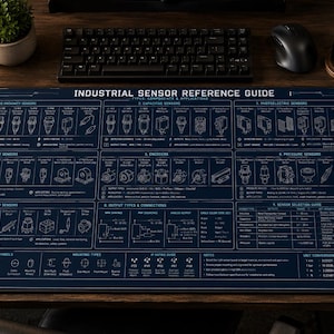 Industrial Sensor Reference Desk Mat - PLC Automation Chart & Controls Engineer Gift