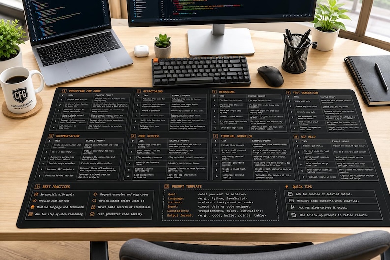 AI Coding Assistant Workflow Desk Mat | Programming Cheat Sheet Workspace Reference image 1