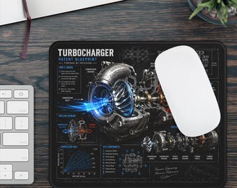 Tappetino per mouse con schema di brevetto del turbocompressore, accessorio da scrivania per ingegneri del settore turbo, regalo per meccanici, tappetino per mouse con schema automobilistico, per appassionati di auto