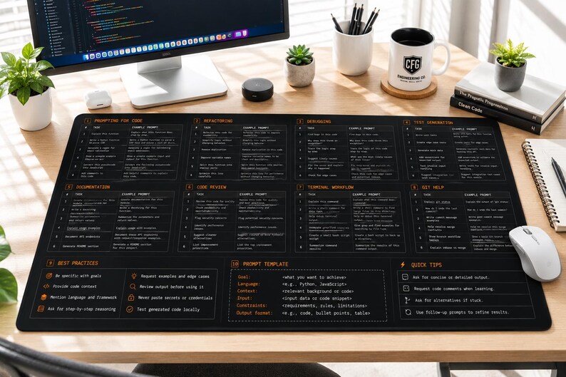 AI Coding Assistant Workflow Desk Mat | Programming Cheat Sheet Workspace Reference image 3