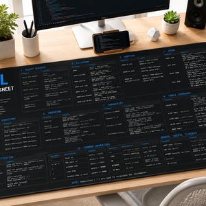 Alfombrilla de escritorio con hoja de trucos de SQL / Referencia de programación, tema oscuro imagen 5