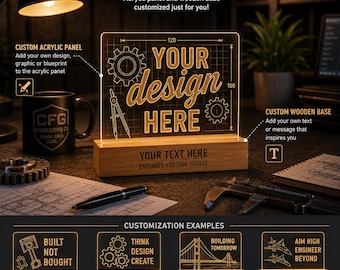 Custom Engineer Nachtlicht - Personalisiertes technisches Geschenk mit Namen & mechanischem Schreibtischlampendekor