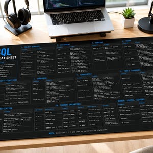 Alfombrilla de escritorio con hoja de trucos de SQL / Referencia de programación, tema oscuro imagen 4
