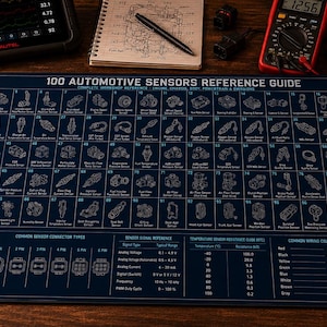 100 Automotive Sensors Desk Mat - Car Sensor Reference Guide & Diagnostic Mechanic Gift
