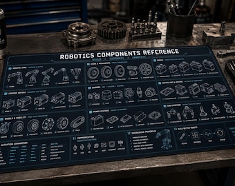 Robotics Components Desk Mat, Robot Engineering Mouse Pad, STEM Engineer Gift