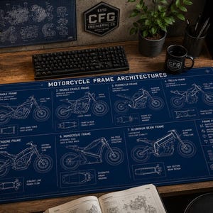 Motorradrahmen Architekturen Blueprint Schreibtischmatte, Referenzleitfaden