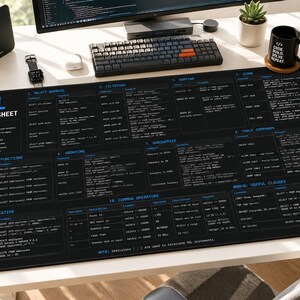 Alfombrilla de escritorio con hoja de trucos de SQL / Referencia de programación, tema oscuro imagen 3
