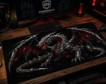 Schwarz Rote Drache Schreibtischmatte | Gaming Mauspad, Gothic Fantasy