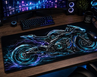 Neon Elektro Motorrad Schreibtischmatte | Rennrad Maus Pad