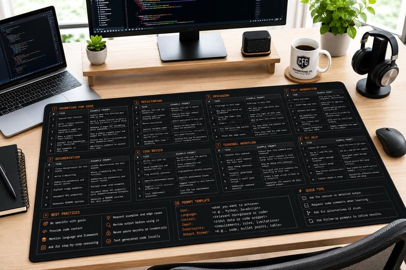 AI Coding Assistant Workflow Desk Mat | Programming Cheat Sheet Workspace Reference image 5