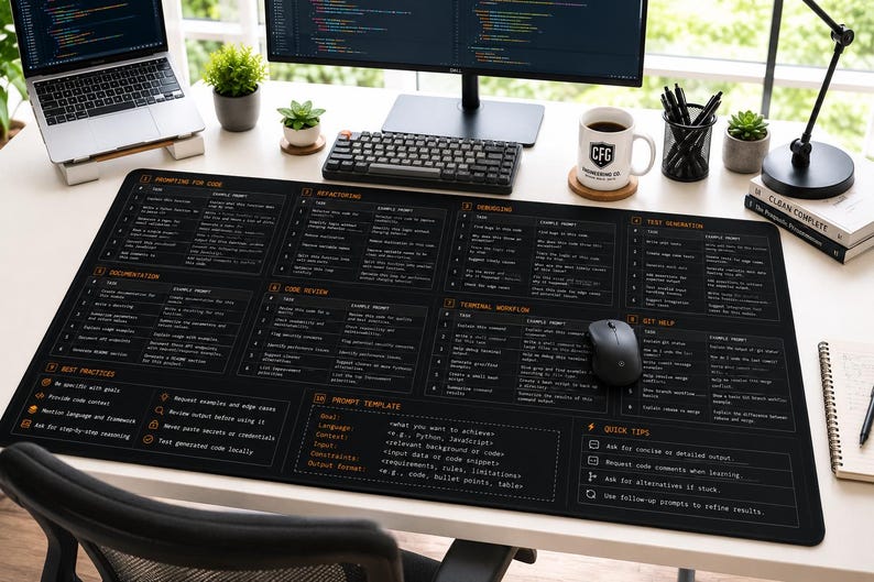AI Coding Assistant Workflow Desk Mat | Programming Cheat Sheet Workspace Reference image 4