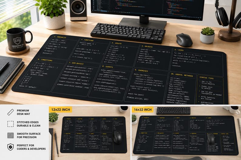 Tapete de mesa com guia rápido de JavaScript | Referência de programação, ferramenta para desenvolvedores imagem 6