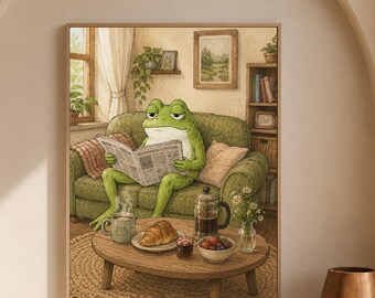 Divertidos cuadros de ranas para pared, póster de ranas adorables estilo cottagecore, decoración caprichosa.