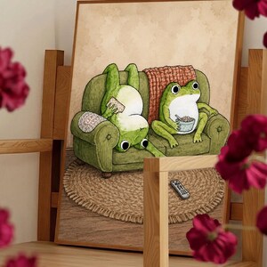 Divertidos cuadros de ranas para pared, póster de ranas adorables estilo cottagecore, decoración caprichosa. imagen 2