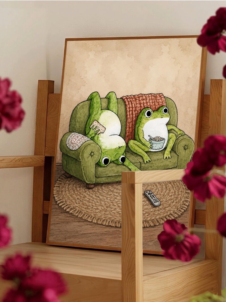 Divertidos cuadros de ranas para pared, póster de ranas adorables estilo cottagecore, decoración caprichosa. imagen 2