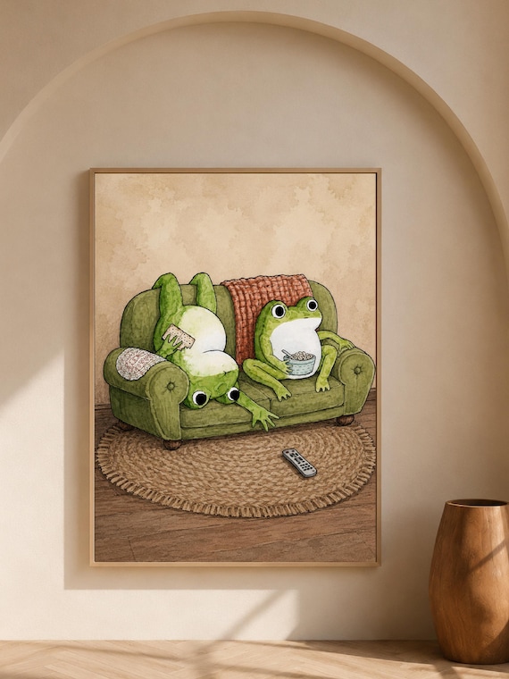 Funny Frog Wall Art, Cottagecore Cute Frogs Poster, Whimsical Decor