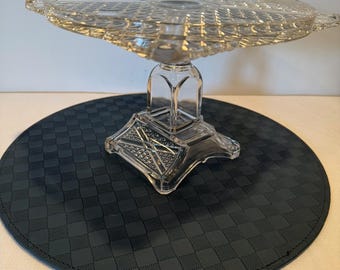 Vintage Ashman Cross Roads Diamond Cross Bar Pedestal Cake Stand EAPG Square 1880s