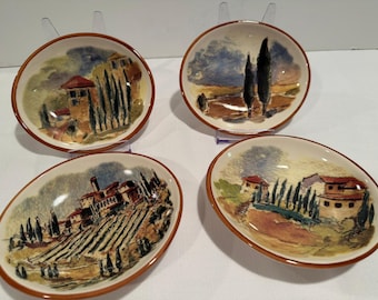 Vintage Williams Sonoma toskanische Landschaft Dippschalen Vorspeisenteller Keramik 4er Set