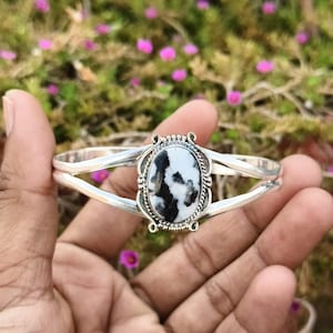 Natural White Buffalo Turquoise Cuff Bracelet, 925 Sterling Silver, Minimalist Bangle, Statement Jewelry