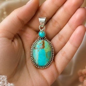 Kingman Mohave Turkoshänge, 925 Sterling Silver, Boho Designersmycken, Present till Honom