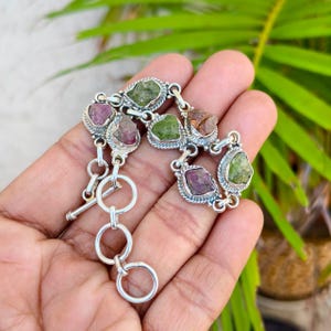 Raw Peridot & Ruby Bracelet, 925 Sterling Silver, Handcraft Bracelet, Best Design, Birthday Gift, Beautiful Bracelet, Unique Bracelet