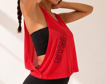 Women's Open Back Workout Tank Top | Mesh Gym Cover Up