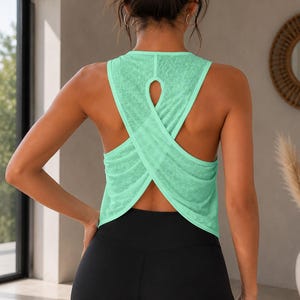 Women's Criss Cross Back Sports Tank Top | Open Back Yoga Gym Workout Cover Up