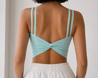 Women's Push Up Sports Bra | Knotted Back Yoga Bra Gym Workout Top