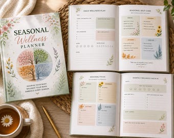 Seasonal Wellness Planner Printable, 30-Page Editable Canva Template, Four Seasons Self-Care Journal