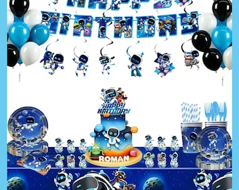 Cute R0b0t Birthday Party Supplies,Sp*ce Themed Decorations,Banner,Plates,Cups Tablecloth Balloons Cake Topper,Kids Boys Game Birthday Decor