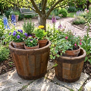 Vintage Holz gestreift 2er-Set Blumentopf ( 10 "x 10: x 8 ")