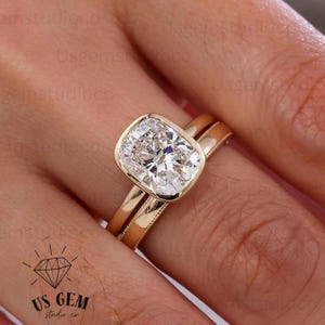 2,5 CT langwerpig kussen gesneden IGI Lab Grown verlovingsring set 14K massief gouden ringinstelling trouwring set bruidsring verjaardagscadeau