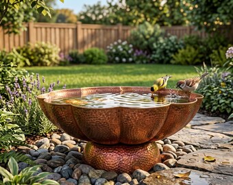 Handmade Hammered Copper Bird Bath – Rustic Garden Decor, Patio Accent