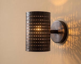Handcrafted Hammered Copper Cylinder Wall Sconce | Modern Rustic Wall Light | Artisan Copper Lighting