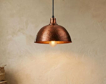 Hammered Copper Pendant Light - Rustic Industrial Ceiling Lamp -Hammered Metal Pendant Lamp - Rustic Hanging Lamp, Kitchen Island Lighting