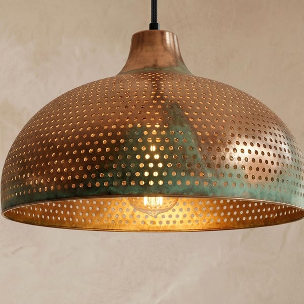 Rustic Copper Hanging Light – Industrial Farmhouse Pendant for Kitchen Island or Dining Room