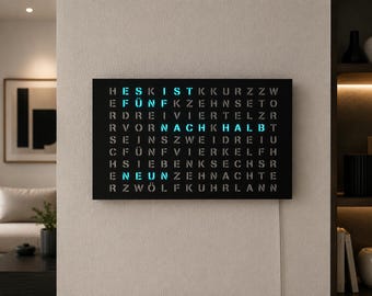Wortuhr · Wanduhr mit Worten · WLAN · Handgefertigt bei München · Schwarz oder Weiß · Hochdeutsch / Schwäbisch / Bairisch · Tischuhr