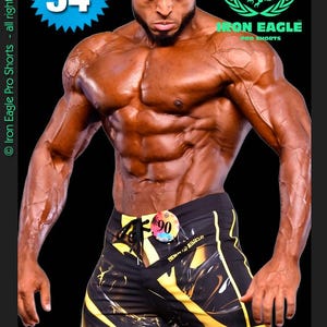 Iron Eagle Men's Physique Low Rise Pro Shorts - 'Bumblebee' - 15'' Leg Length