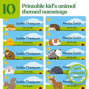 Printable Animal Name Tags, Editable Canva Template, School Labels (Digital Download)