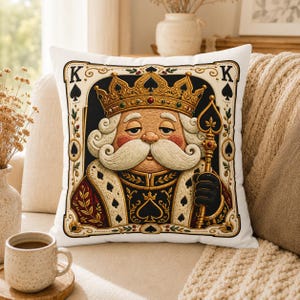 Funky Playing Card Pillow, King and Queen Throw Pillow, Pop Art Game Room Cushion, Retro Card Decor Gift for Best Friends