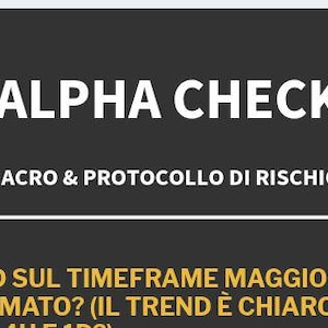 Può includere: Un documento informativo grigio scuro intitolato THE ALPHA CHECKLIST in lettere maiuscole bianche. Sotto il titolo, il testo recita CRITERI MACRO & PROTOCOLLO DI RISCHIO, seguito da una linea orizzontale e una voce di elenco tra parentesi.