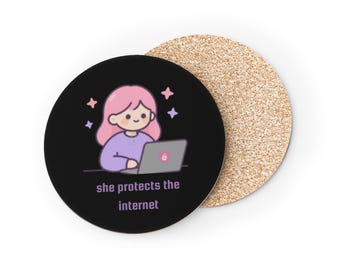 She Protects the Internet Women in Cybersecurity Coasters | Cute Female Coder Cork Coaster