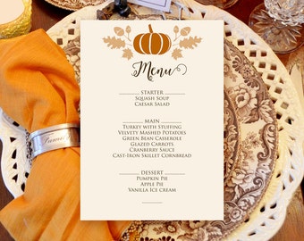 dinner menu pumpkin menu thanksgiving fall menu printable etsy