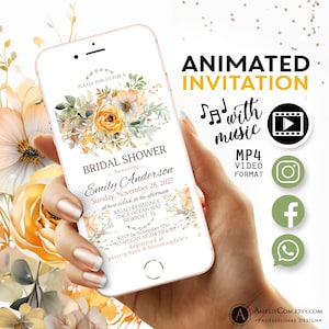 Bridal Shower Animated Video Invitation for Summer Wedding Bliss Wildflower Bridal Brunch Invitations. Bridal Shower Invite Digital zdjęcie 1