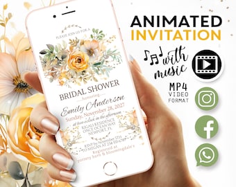 ¡Invitación en video animada de despedida de soltera para una boda de verano! Invitaciones de brunch nupcial con flores silvestres. Invitación de despedida de soltera digital