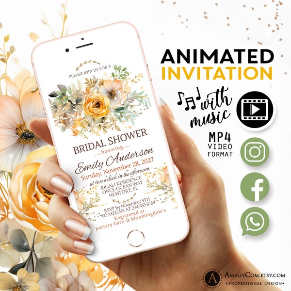 Bridal Shower Animated Video Invitation for Summer Wedding Bliss! Wildflower Bridal Brunch Invitations. Bridal Shower Invite Digital