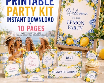 Afdrukbare feestkit amalficitroen, citroenfeestdecoraties, decor Italiaanse zomerfeest, afdrukbare verjaardagsbrunchkit, Instant Download
