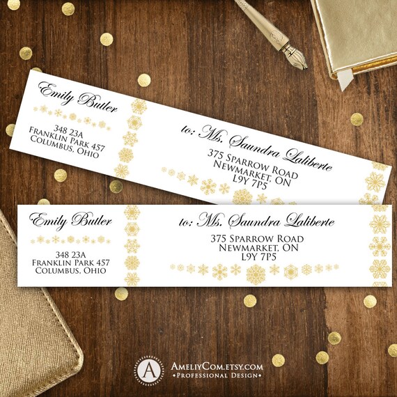 Items similar to Printable Address Labels Gold snowflakes Holiday Christmas Wrap Around Address ...