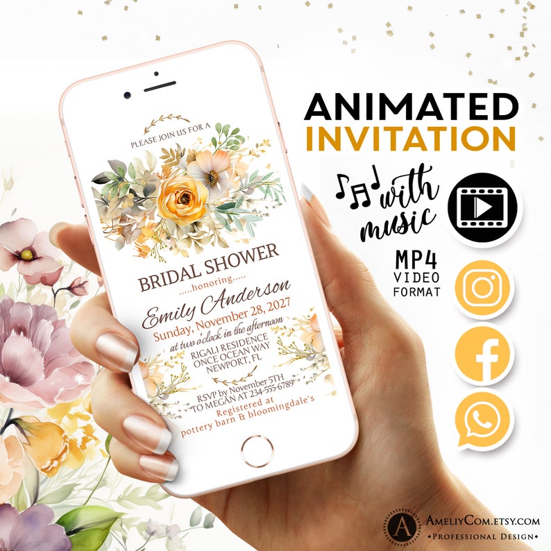 Bridal Shower Animated Video Invitation for Summer Wedding Bliss Wildflower Bridal Brunch Invitations. Bridal Shower Invite Digital image 2